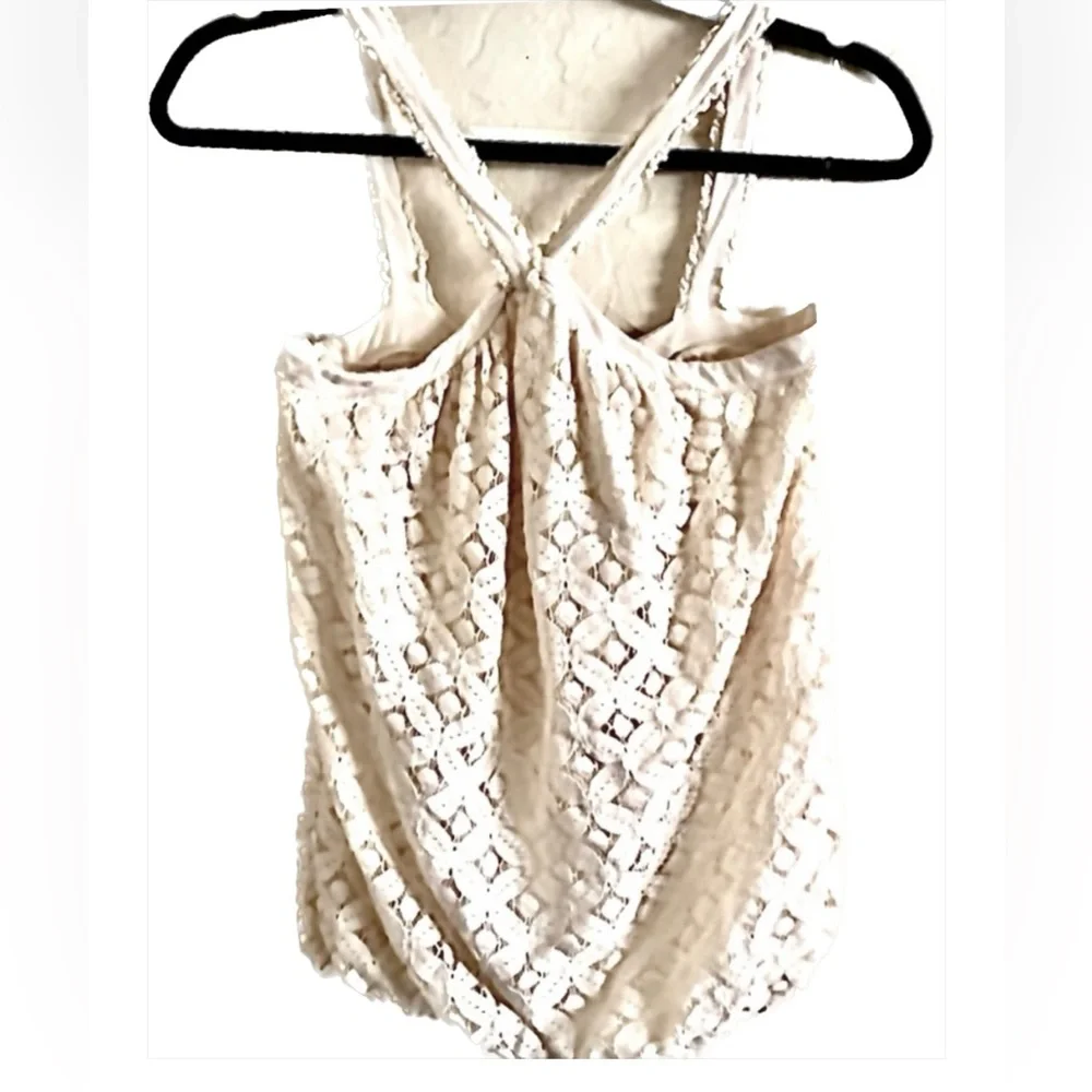 Anthro Ella Moss Cream Eyelet Floral Lace top